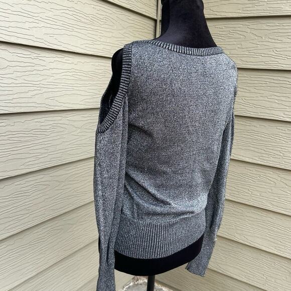 Wet Seal open shoulder women's size L silver black shimmer sweater - Picture 5 of 7